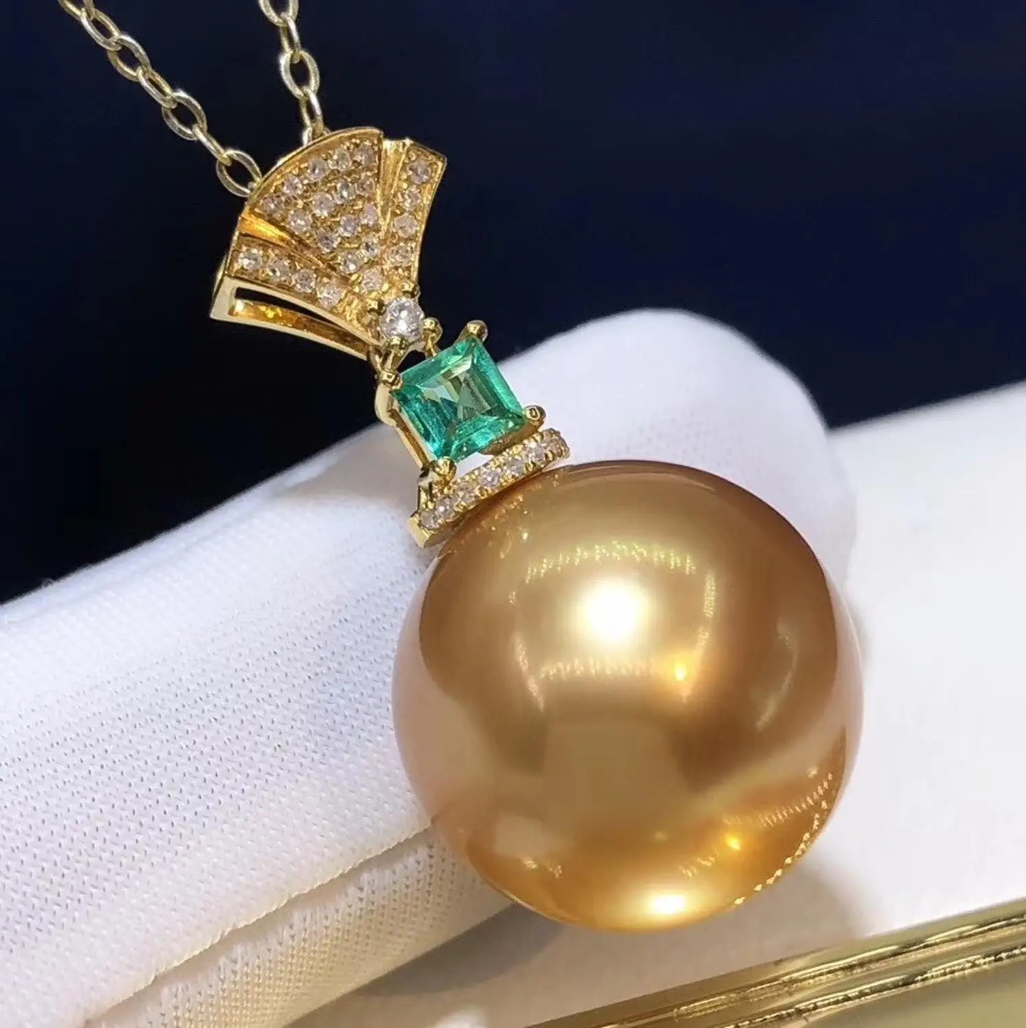 D717 жемчужная подвеска ювелирные изделия из 18-каратного золота круглое 13-14 мм