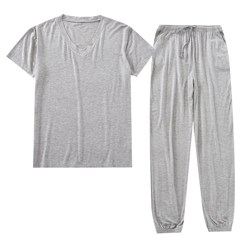 

Japanese spring and summer men's pajamas suit modal viscose fiber short-sleeved trousers loose large size casual home wear