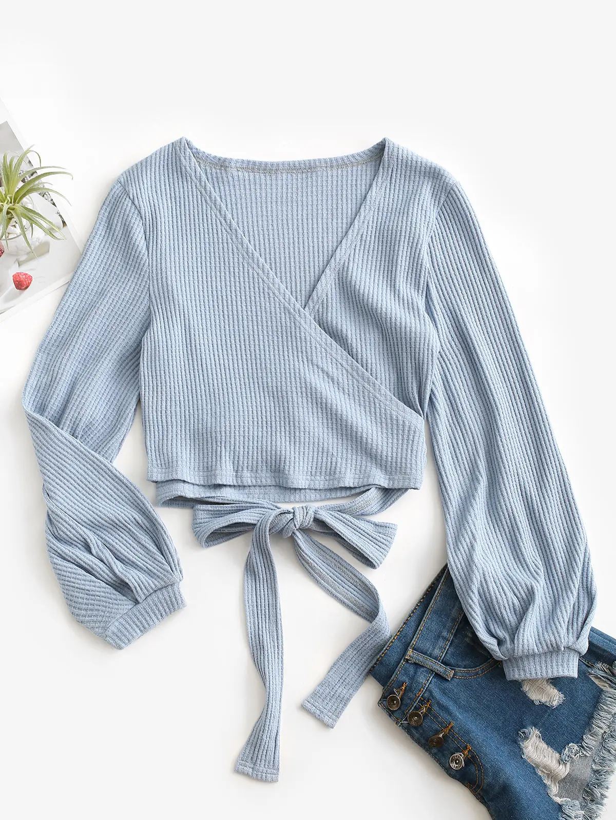 Женская трикотажная футболка из хлопка с длинным рукавом и V образным