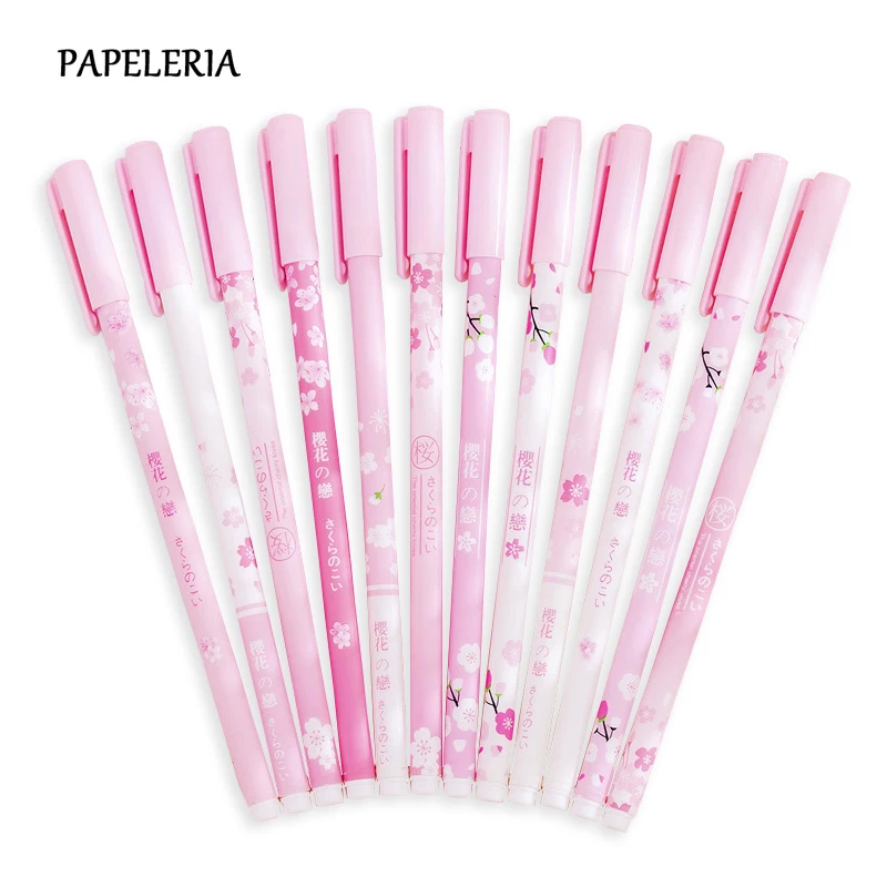 Кавайная гелевая ручка Сакура милые черные чернила с цветком вишни подарок со