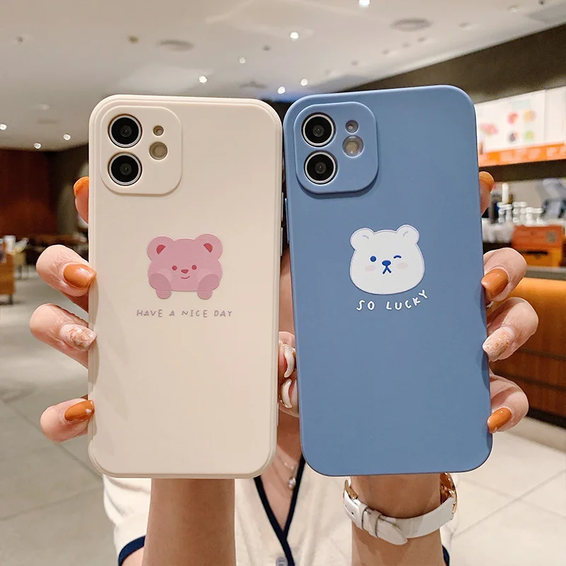 

Cute bear for iPhone 11 mobile phone case magic cube 7 / 8 straight edge Apple 13 simple bear 12max protective case