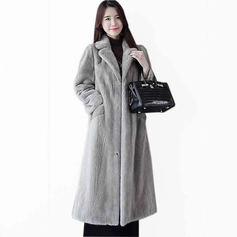 

Fad Quality Autumn Winter Faux Mink Fur Coat Women Furry Loose Jacket Add Cotton Thick Warm Imitation Fur Long Outwear KW313