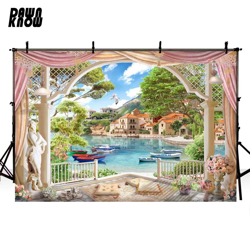 

DAWNKNOW Ship Statue Vinyl Photography Background For Baby Flower New Fabric Polyester Backdrop For Wedding Photo Studio G603