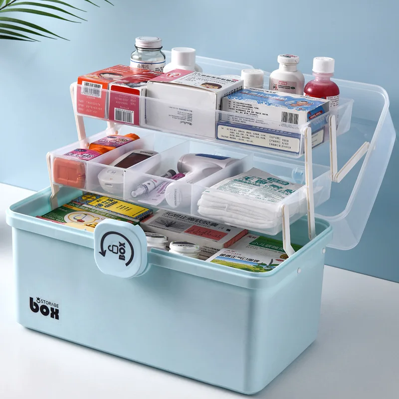 Medical Kit Medicine Box Plastic Medicine Box Household Storage Box Portable Medical First Aid Box Foldable Medicine Storage Box