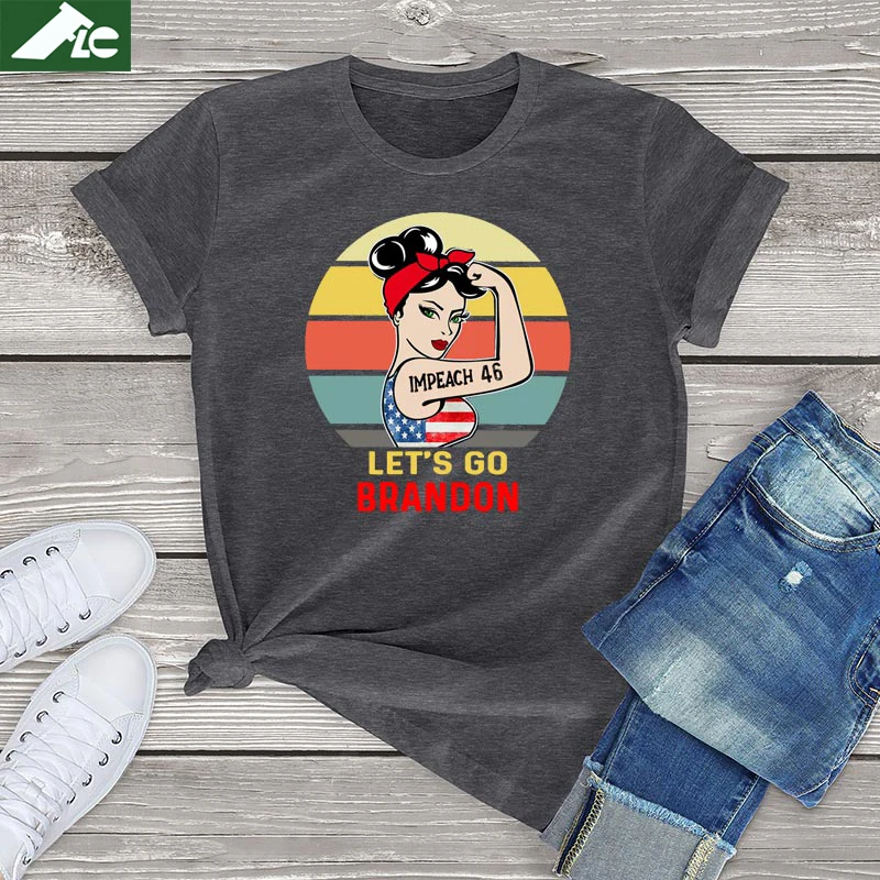 

Unisex tops 100% cotton Retro Let's Go Brandon Flag USA 8646 Anti Biden Vintage Impeach 46 womens t Shirt female tee streetwear