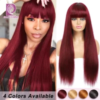 100 human hair wig with bangs colored remy brazilian straight wig 1b 99j burgundy brown blonde wigs for black women racily hair