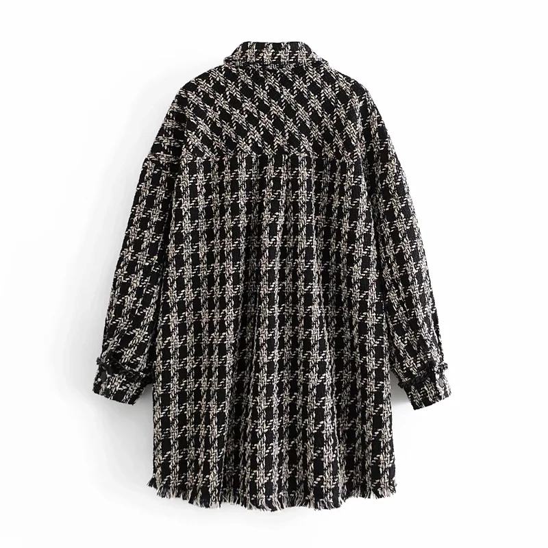 

Vintage Lapel Long Sleeve Pocket Oversize Jacket Coat Fashion Slim Plaid Elegant Winter Jacket Coat Famale Outerwear Chic Top