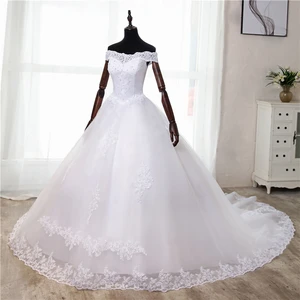 Женское свадебное платье со шлейфом, белое кружевное бальное платье цвета слоновой кости с аппликацией и блестками, 2020