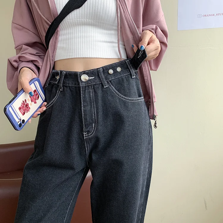 

Sakurada Kawashima Ins Korean Style 2021 Autumn and Winter Retro Anti-Aging High Waist Slimming Loose Wide Leg Straight Jeans