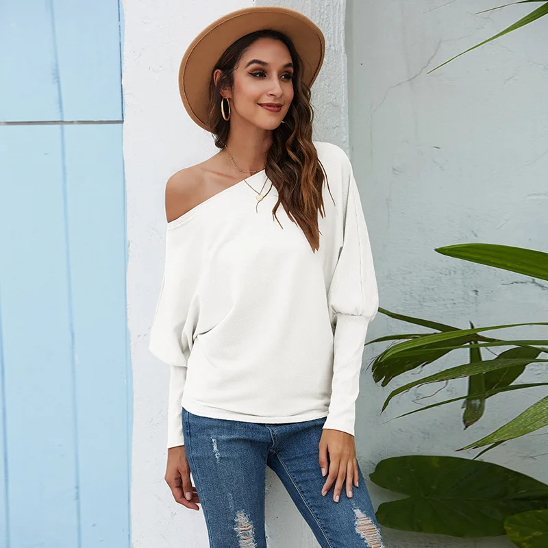 

New Spring European And American Cross Border Fashion Off Shoulder Versatile Loose Pit Strip T-shirt Popular 1327