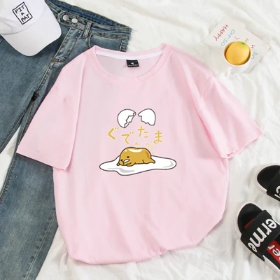 Японский Harajuku милый Gudetama Lazy Egg Yolk Kawaii Футболка женская хлопковая Футболка с рисунком Harajuku женская футболка Топы - Цвет: pink