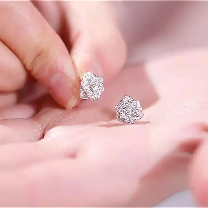 Блестящий Алмаз серьги гвоздики в форме цветка для женщин серебро Цвет нежный