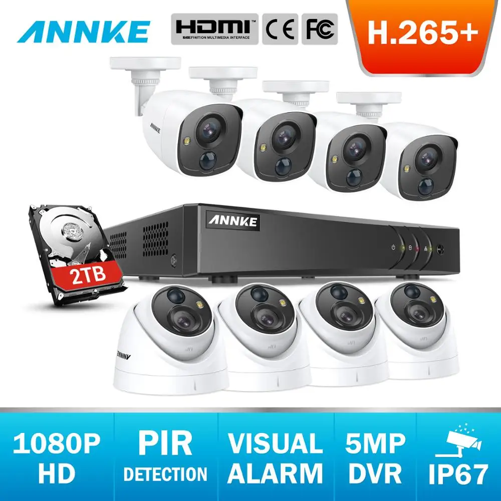 Камера видеонаблюдения ANNKE HD 8 каналов 5 МП Lite шт. 1080P 2 IP67 с защитой от