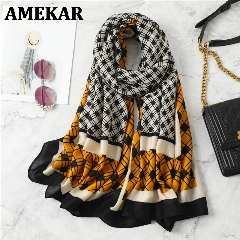 

2021 Women Plaid Cotton Scarf Winter Warm Shawls Hijab Wraps Foulard Headband Large Pashmina Scarves Lady Foulard Bufanda