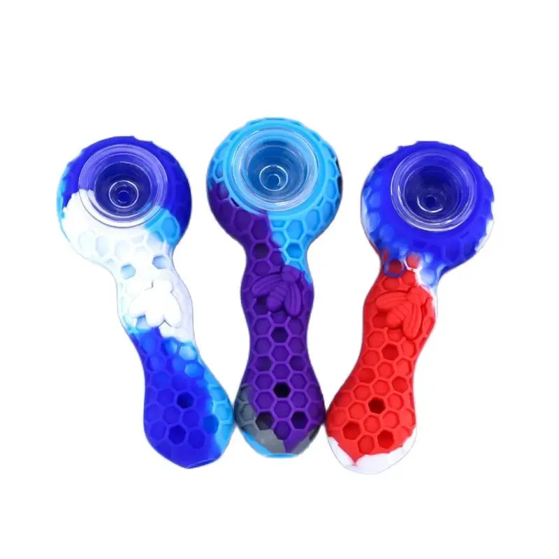 

2021 Silicone Pipe Tobacco Grinder Weed Travel Colorful Tobacco Glass Smoking Pipes For Girl Cigarette Accessories