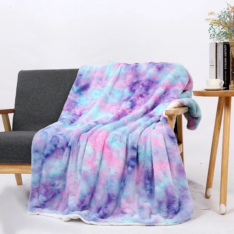 

Rainbow Crystal Plush Soft Warm Coral Fleece Blanket Winter Sheet Bedspread Sofa Throw Flannel Tie dye Blankets bed