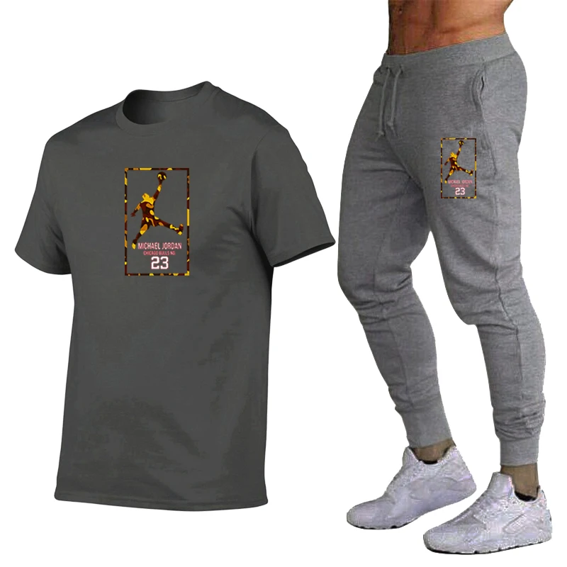 

2021 New Summer Trend Fashion Printed Short-sleeved Suit Men's Short-sleeved Trousers Two-piece Sports Trendy Men