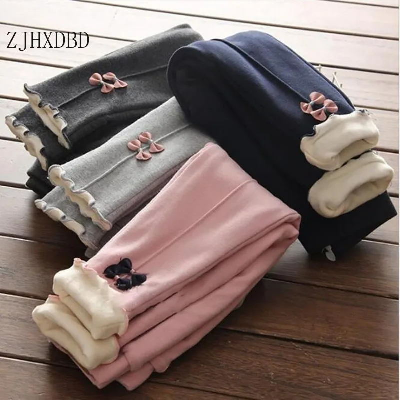 

Warm Baby Girls Pants Winter Todder Girl Trousers Plus Velvet Cotton Bow Fleece Kids Trousers Princess Children Outwear Pants
