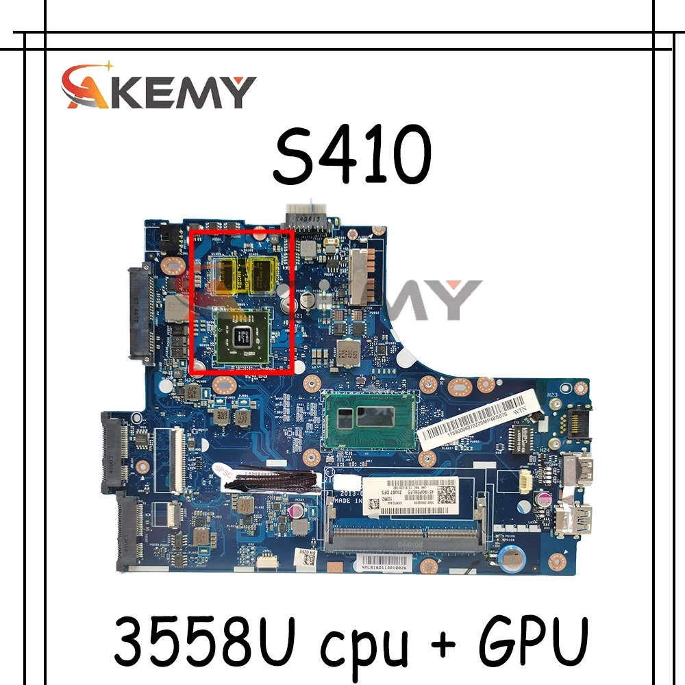 

Материнская плата Akemy S410 для ноутбука Lenovo ideapad S410 LA-A321P, материнская плата S410, тест с процессором 3558U + графическим процессором