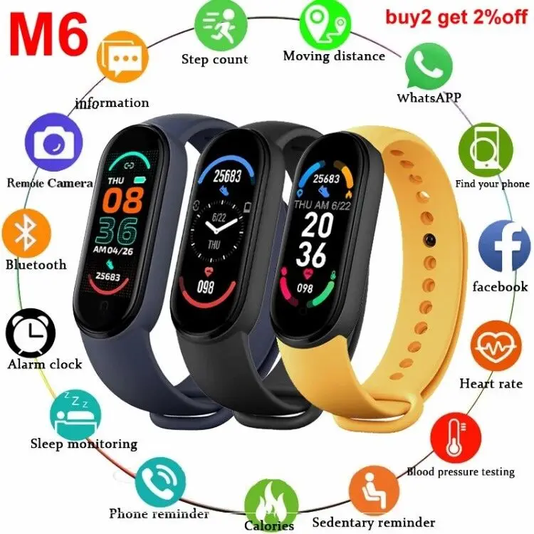 

New M5 M6 Smart Bracelet Men Fitness Smart Wristband Women Sports Tracker Smartwatch Play Music Bracelet M5 Band for Adriod IOS