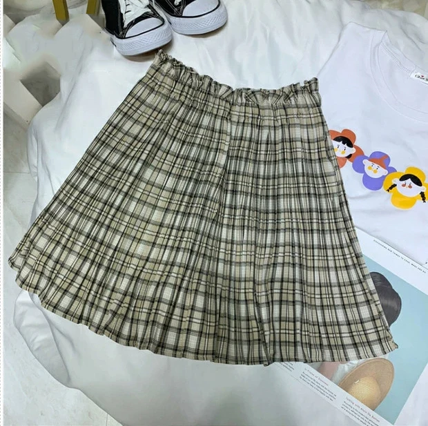 2019 Autum Harajuku Sweet High-waisted Chequered pleated skirt Kawaii Punk Short Plaid Skirt Sexy A-shaped Plus Size | Женская одежда