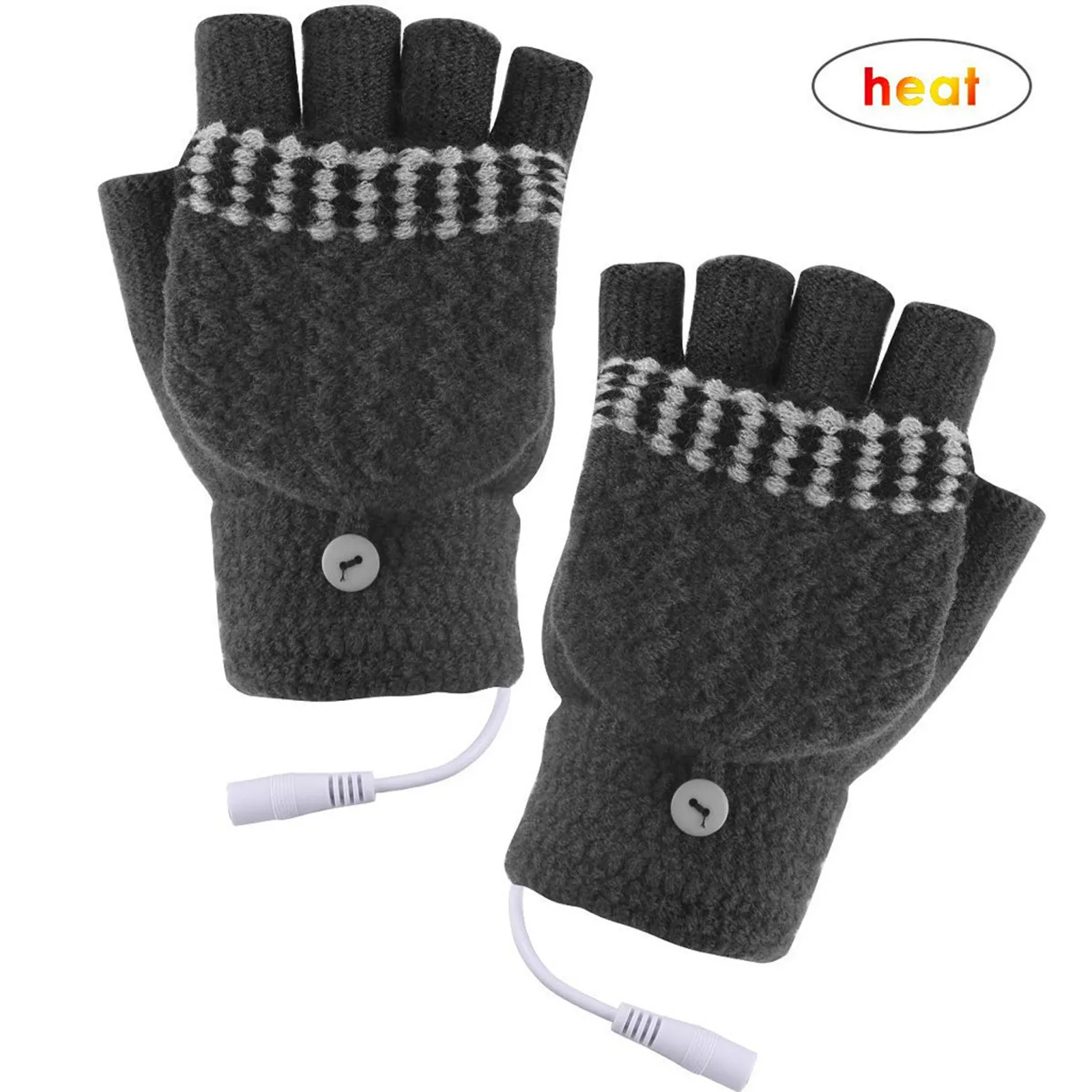 

2021 Laptop Women Men USB Heated Mitten Full&Half Finger Winter Warm Knitted Hand Gloves Flip Glove Exposed Finger Thick Mittens