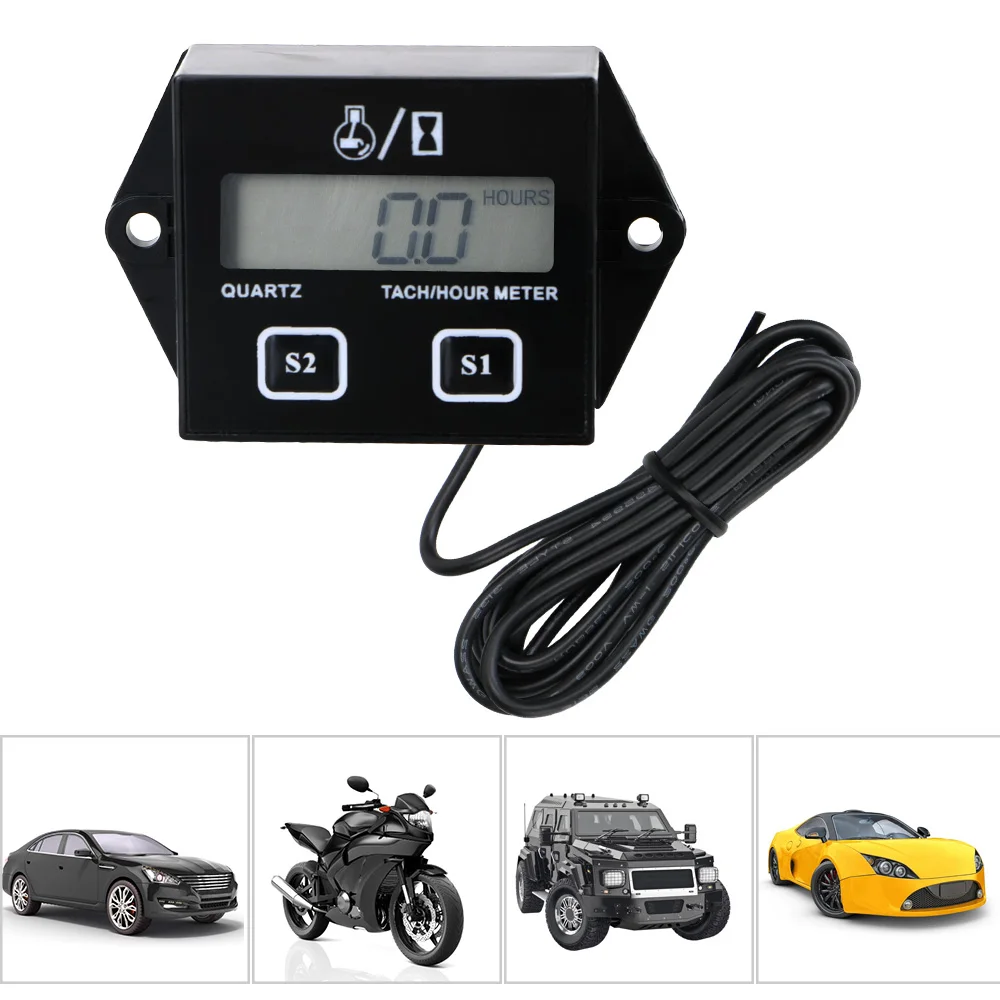 

Digital Engine Tachometer Gauge Inductive Rpm Meter For Motor Car Motorcycle LCD Display Tach Hour Meter
