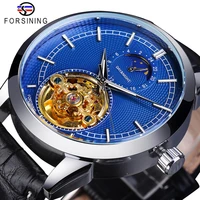 forsining mechanical mens watch business waterproof automatic male wristwatch moon phase leather skeleton top brand luxury clock