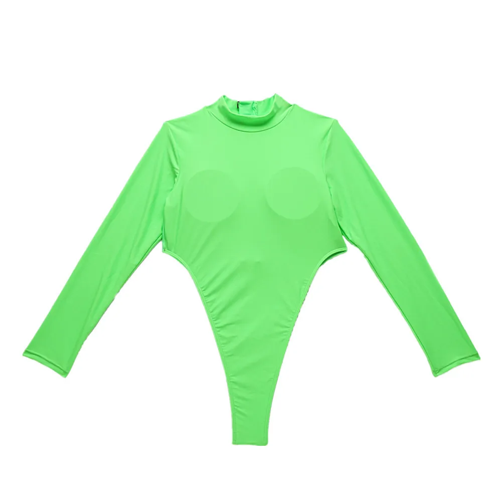 

Women's Swimwear 2021 New Long Sleeve One-Piece Swimsuit Sexy High Fork Swimsuit Women's Fluorescent Color Swimsuit
