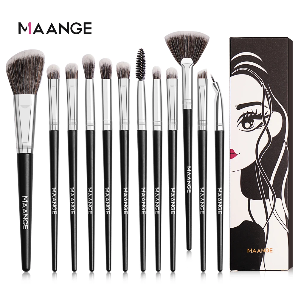 

MAANGE Professional 12Pcs Make up Brushes Sets With Box Eyeshadow Eyelash Blending Concealer Brush Cheap Complete Makeup Tools