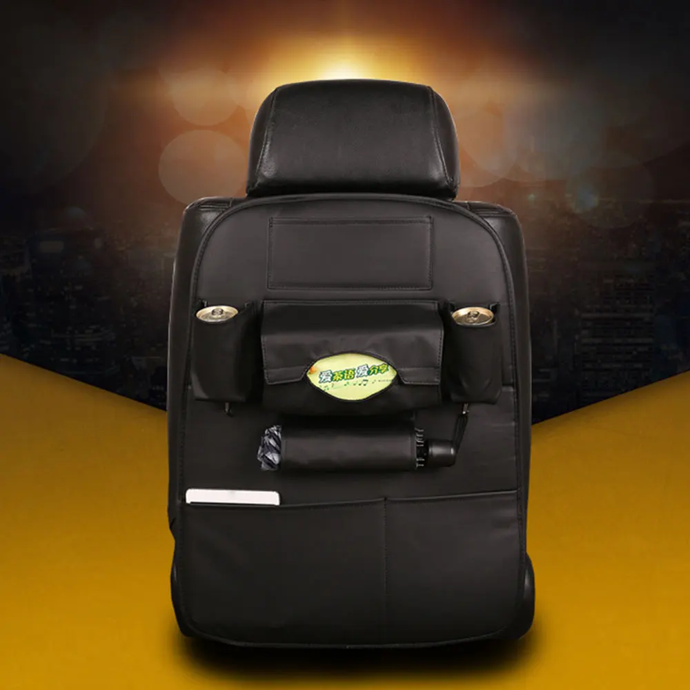 

Car Storage Bag Auto Seat Bag Multi-Function Seat Back Bag Children Mat Organizer PU Leather 3 Colors Premium