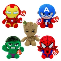 ty beanie boos big eyes spiderman captain america iron man groot hulk plush toys 6 15 cm hero dolls birthday gift for kids