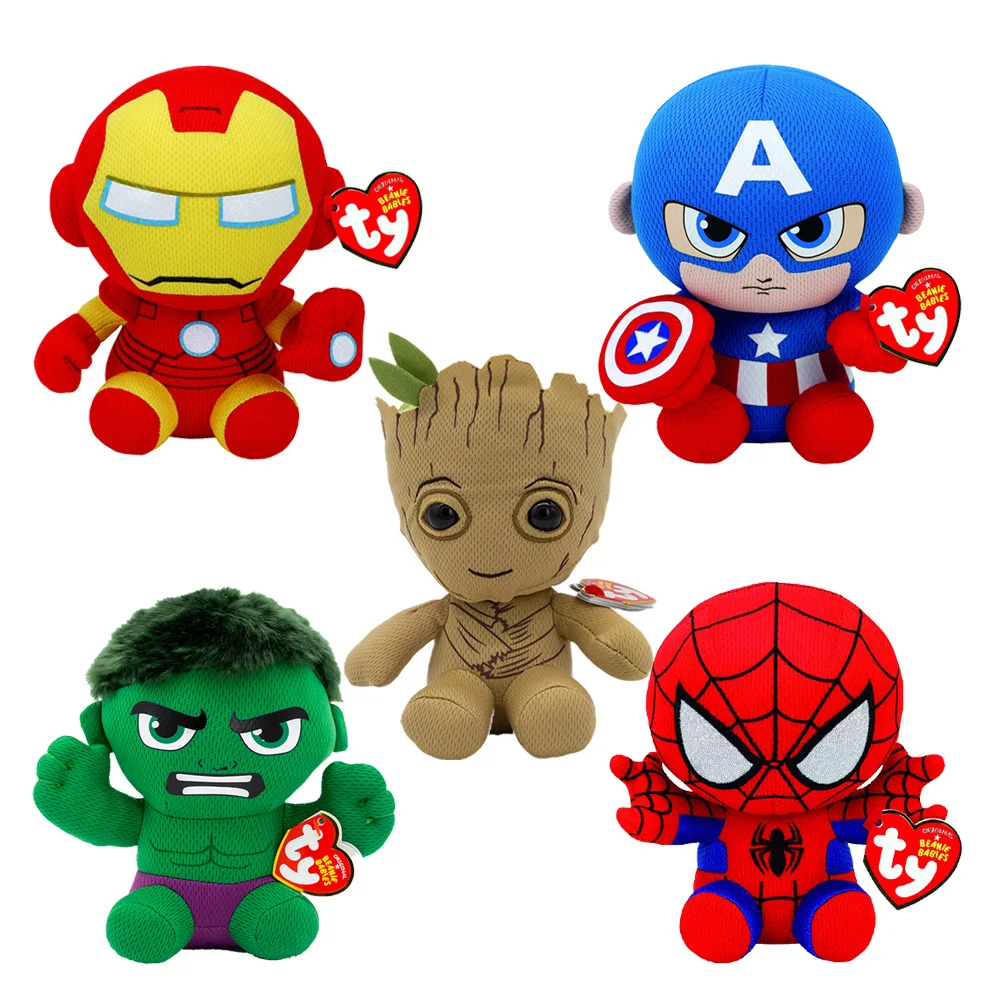 Ty Beanie Боос большие глаза Человек паук Капитан Америка Железный человек Groot