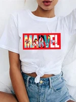 aesthetic summer fashion marvel series women t shirt hip hop short sleeve white o neck tops letters print casual female t shirts