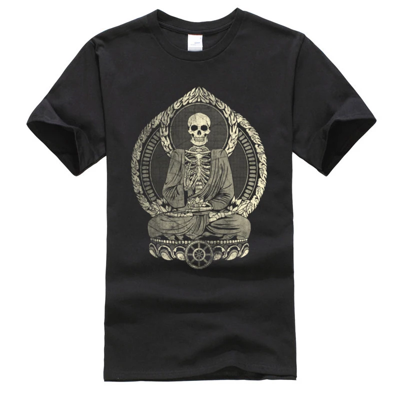 Cheaper New Tshirts Dead Buddha Weathered Skeleton OM Pure Cotton Skull Punk T Shirt Unique Design Calavera T Shirts Men Fashion