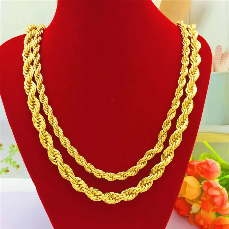 

18K Gold Chain Necklace Hiphop 6MM/8MM Thick Twisted Necklace Mens Boys Jewelry Gift Drop Shipping