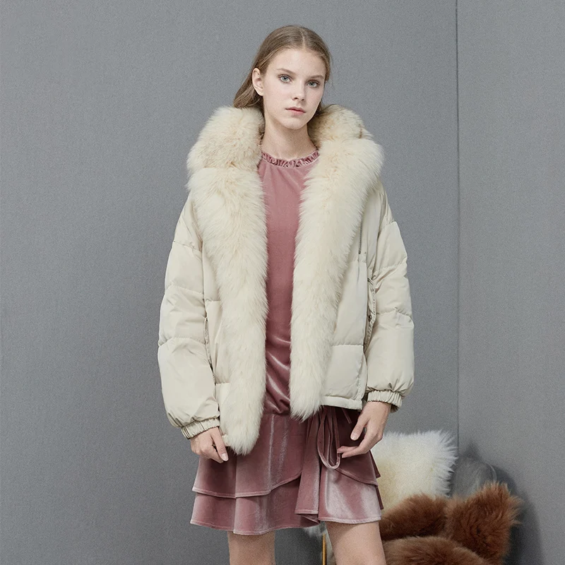 Большой натуральный Лисий мех куртка 2019 зима 90% белый пуховик Короткая свободная