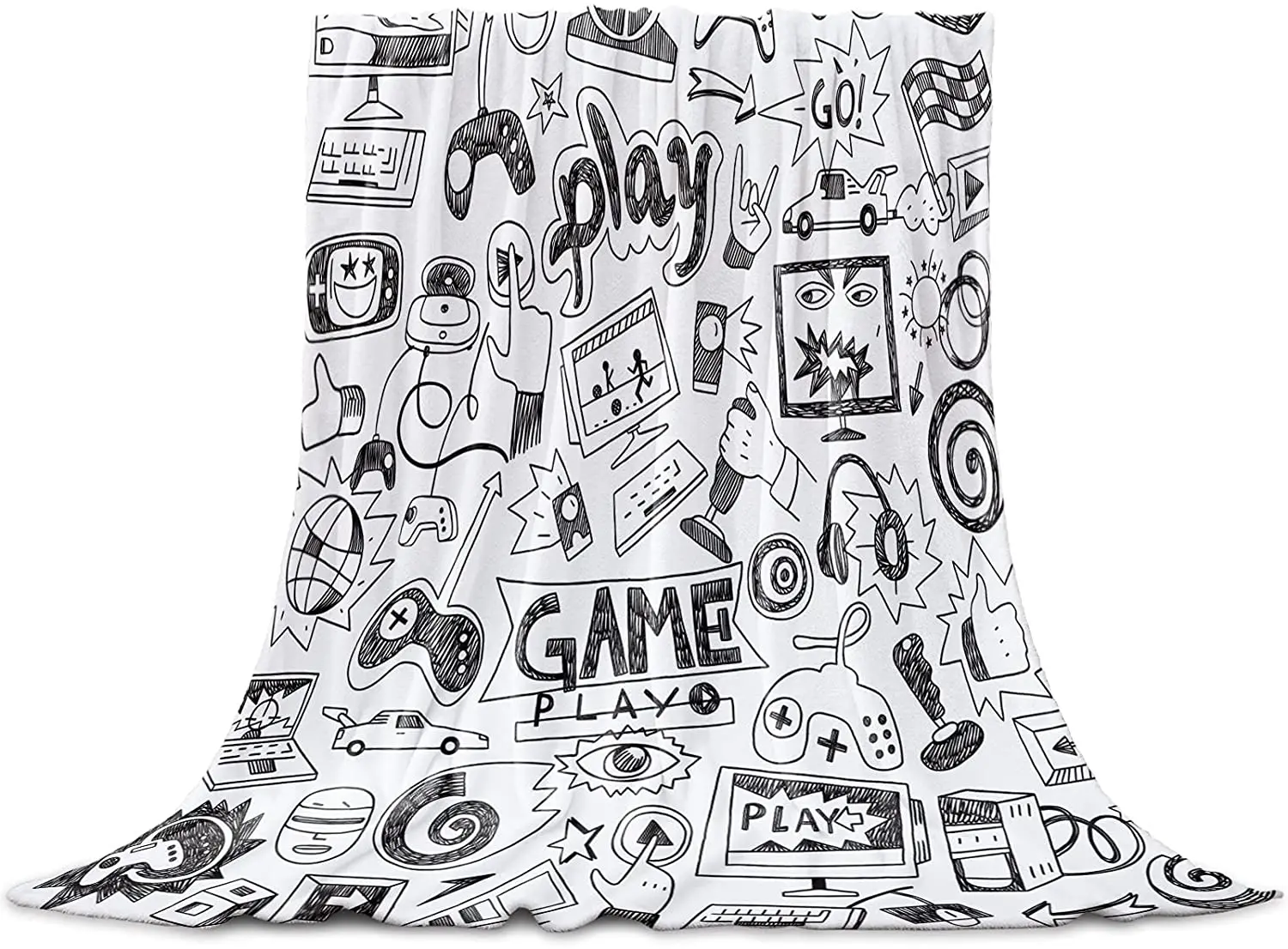 

Edwiinsa Monochrome Sketch Gaming Racing Monitor Device Gadget Teen 90's Fleece Blanket Lightweight Super Soft Microfiber Warm