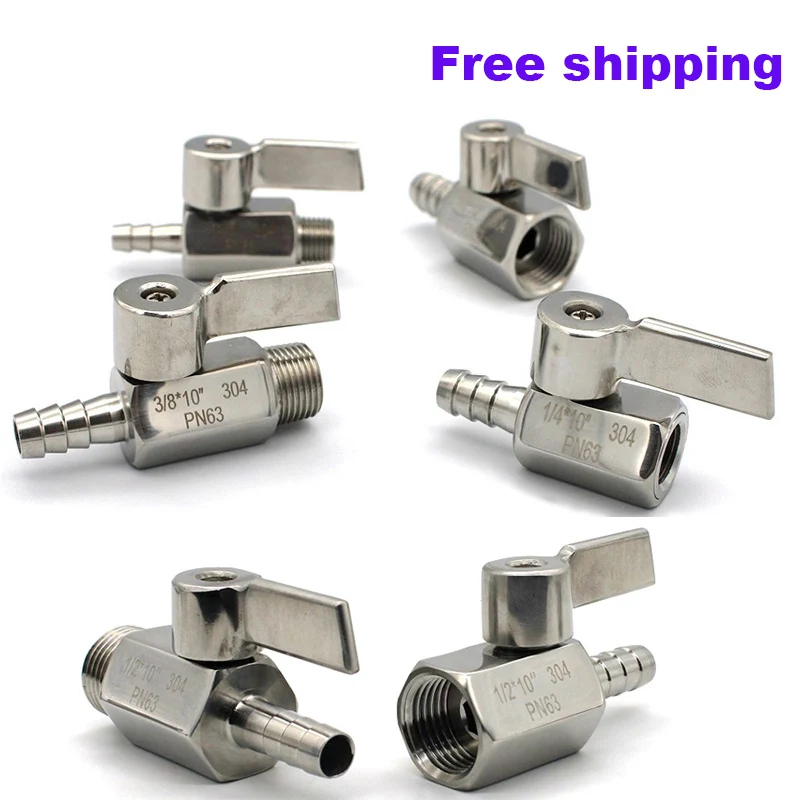 Мини шариковый клапан ручка из нержавеющей стали 1/8 1/4 3/8 1/2 до 7 мм 10 8 12 трубный