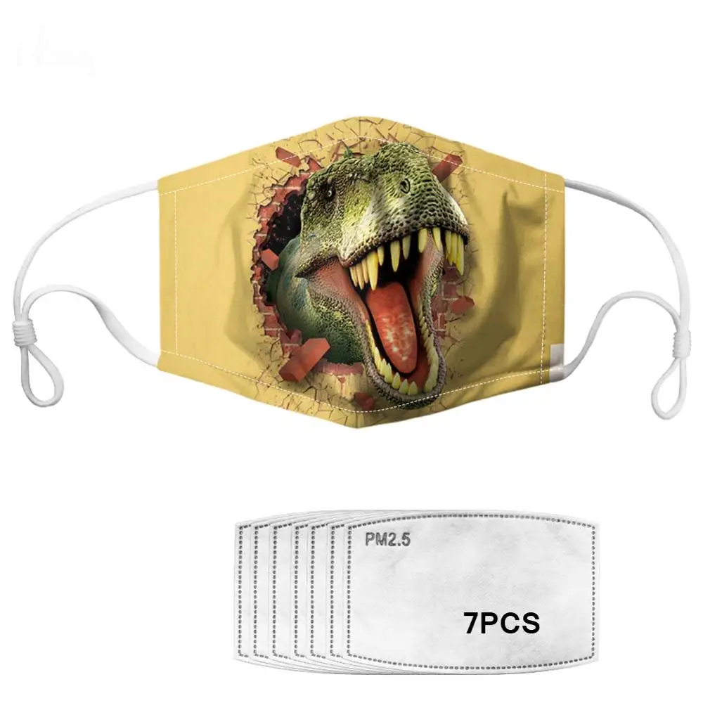 Милые детские маски для рта с мультяшным принтом динозавра противопыльные