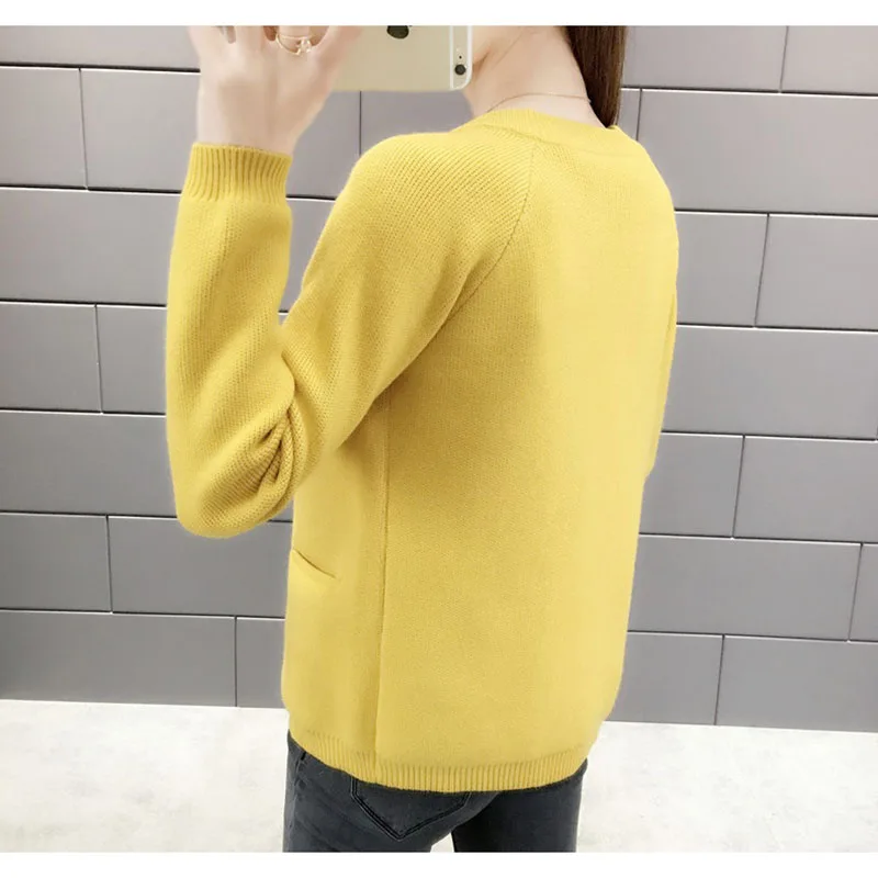 Женский свободный вязаный кардиган Однотонный свитер с круглым вырезом в