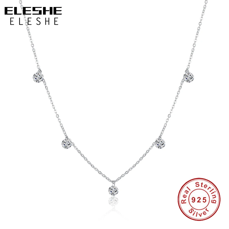 

ELESHE S925 Sterling Silver Simple Shinning Crystal Choker Necklaces Fashion Jewelry Accessories For Women Wedding Gift
