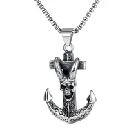 cross rudder anchor pendant necklace silver plated jewelry stainless steel navigation religious necklace