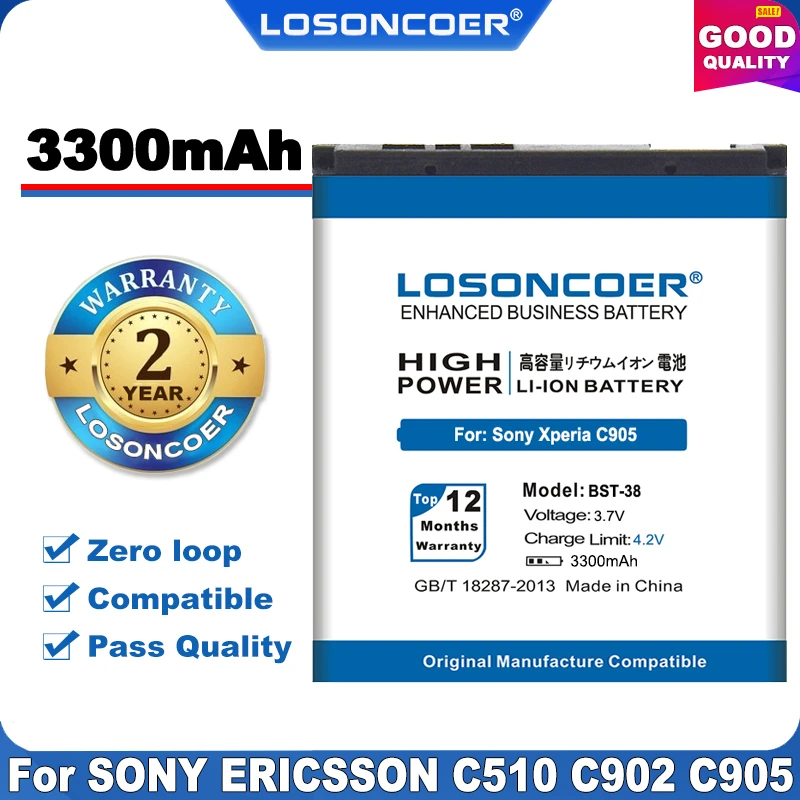 100% Оригинальный LOSONCOER 3300 мАч BST 38 для Sony Ericsson W580 Battert W760 T650 X10 W980 W995 C902 C905 C905c S500c|bst