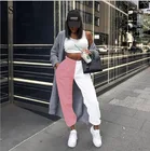 Брюки-карго женские с завышенной талией, цветные штаны в стиле пэчворк, уличная одежда для бега, корейский стиль Харадзюку, черная Розовая белая одежда, осень-зима