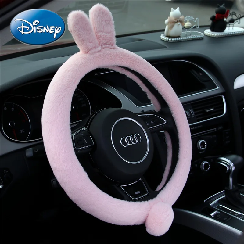 

Disney Winter Creative Cartoon Short Plush Car Steering Wheel Cover Cute Female Cartoon Handlebar Cover Car Interior