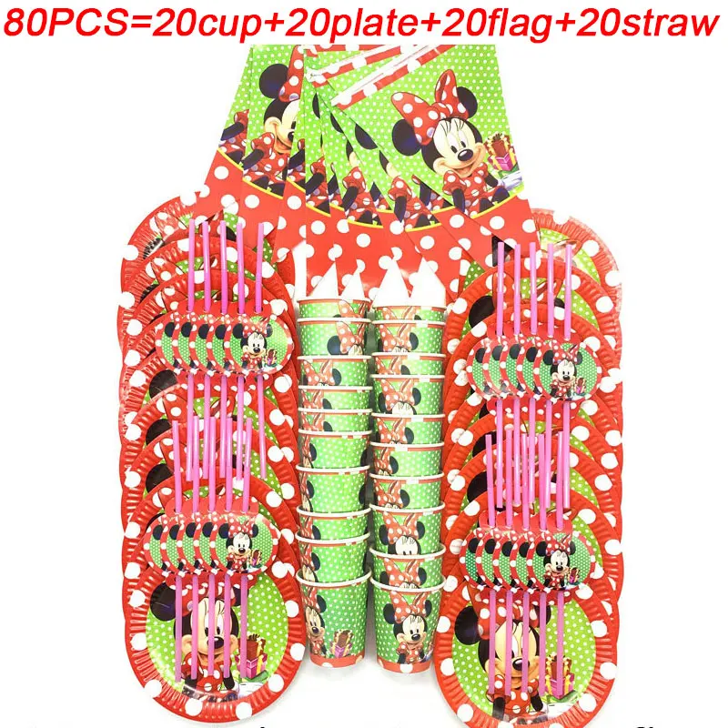 Минни Мышь на день рождения украшения товары для вечеринки комплект одноразовые