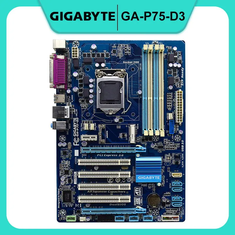 

For GIGABYTE GA-P75-D3 Original B75 Motherboard LGA 1155 DDR3 32GB Intel B75 PCI-E 3.0 USB2.0 ATX Desktop Used Mainboard kit