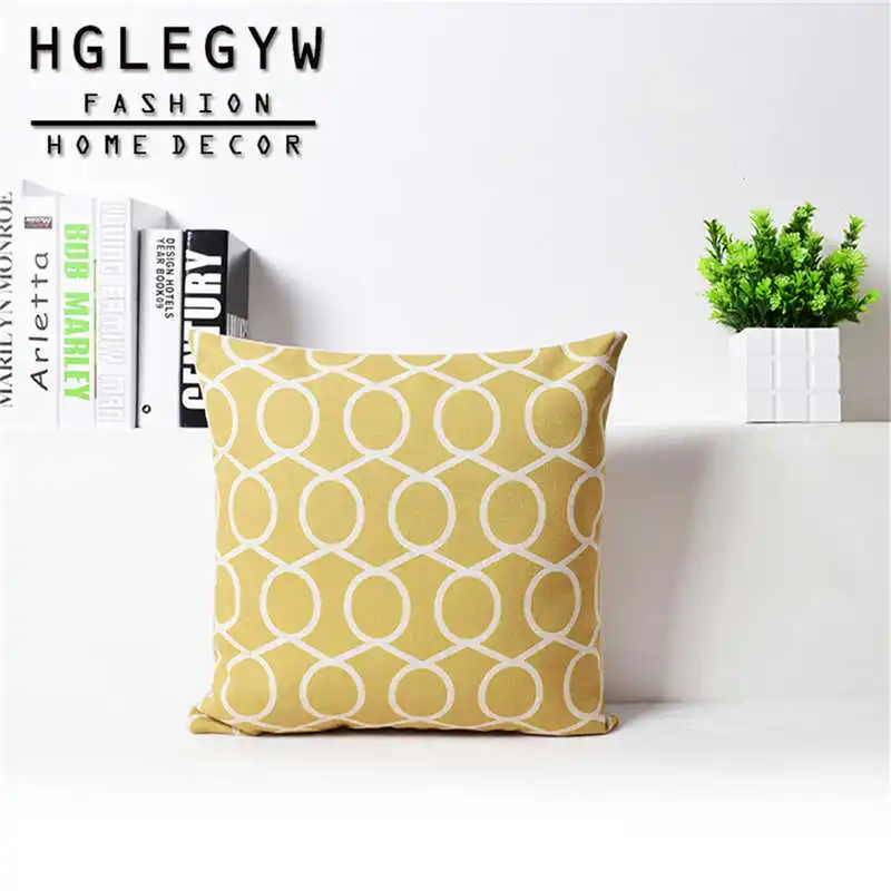 Желтый геометрический полосатый 18х18 дюймовый чехол для подушки из хлопка и льна