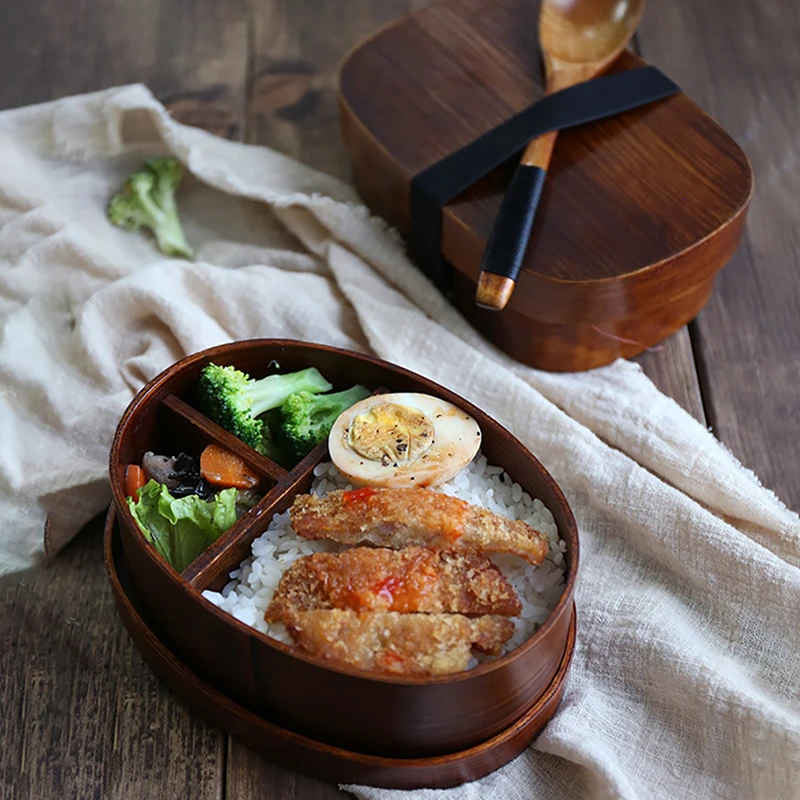 ONEUP 3 шт./компл. Bento Box Ланч-бокс в японском стиле для детей, посуда из деревянного материала, пищевые контейнеры с отделениями для здоровья - изображение
